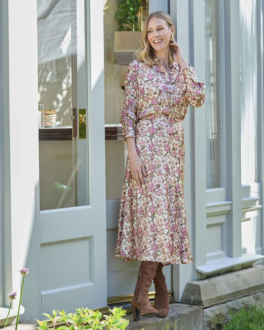 Petunia Lined Floral Pure Viscose A Line Skirt