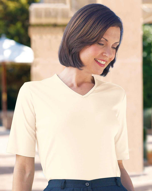 Silky Cotton V Neck Top  - Cream
