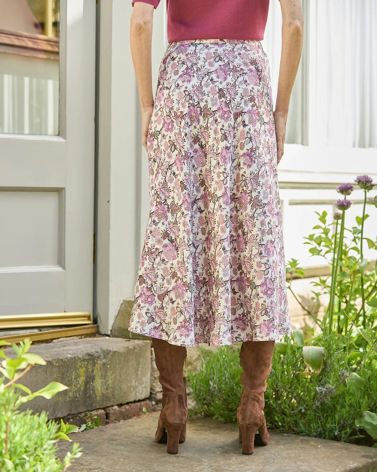 Petunia Lined Floral Pure Viscose  A Line Skirt