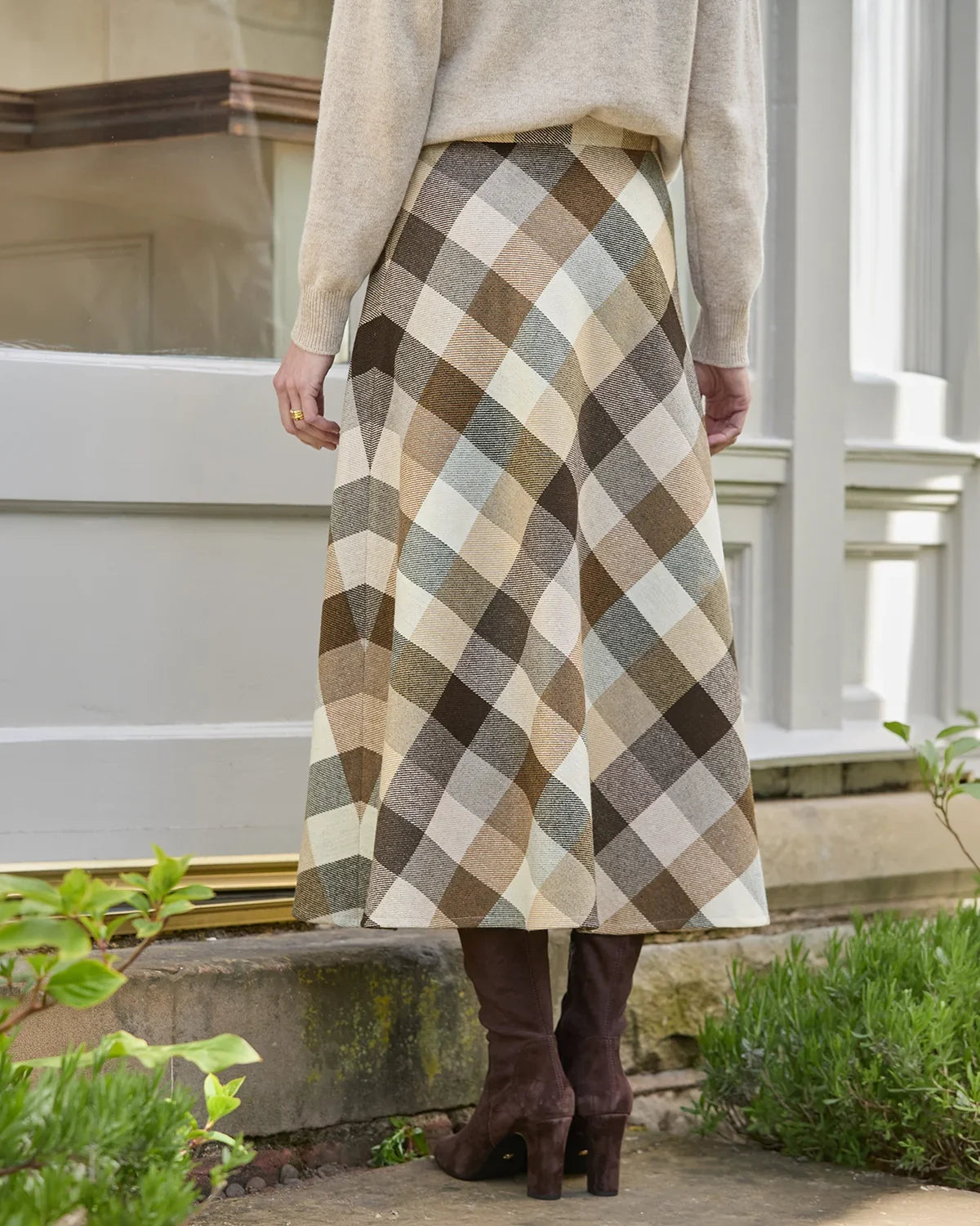 Roberta Checked Wool Mix  A Line Skirt